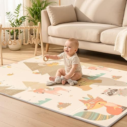 COSYLAND Alfombra Bebé Acolchada Plegable XPE Reversible, Tapete de Juegos Infantil Antideslizante e Impermeable para Suelo, Colchoneta Bebé, Animales Dormidos, Zorro y Oso Pardo, 150 x 180 x 1 cm thumbnail 2