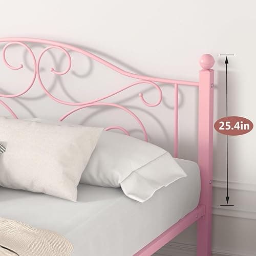 VECELO Queen Size Bed Frame with Headboard and Footboard, Heavy Duty Metal Slat Support, Platform Mattress Foundation, No Box Spring Needed, Easy Assembly, Light Pink thumbnail 4