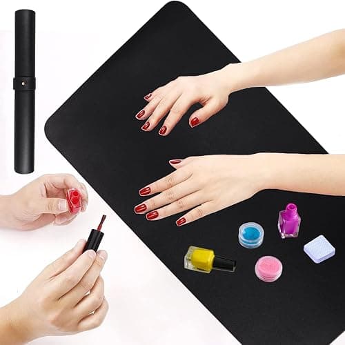 2 PCS Nail Art Table Mat, Soft Microfiber PU Leather Nail Pad, Foldable Nail Art Rest Pad, Reusable Nail Mat for Table Desk, Acrylic Nail Desk Mat for Nail Cushion (Black and Black) thumbnail 5