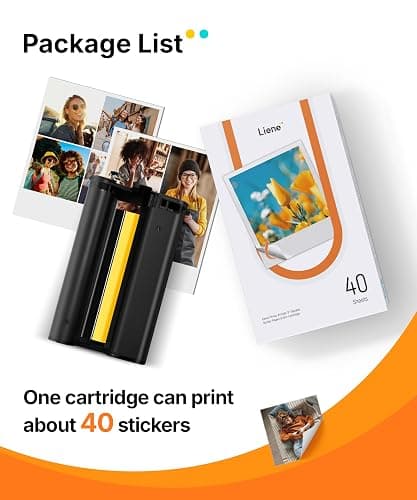 Liene Amber M110 & M210 3x3″ Photo Paper 40 Sheets & 1 Cartridge, Photo Printer Sticker Paper Adhesive, Waterproof, Smudge Proof, Instant Photo Paper Only for DHP514/DHP515 Photo Printer for Scrapbook thumbnail 3