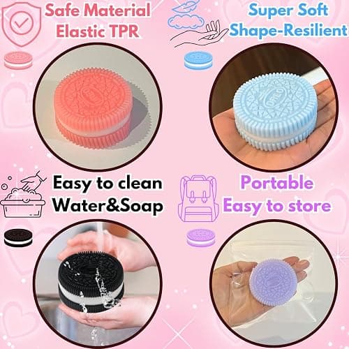 4Pcs Biscuit Stress Relief Toy, Pinching Biscuit Simulation Squishy Toy, Anxiety Relief Sensory Toy,Soft Decompression Toy, Stress Squeeze Fidget Toys for Kids and Adults, Taba Squishy, Fufu Squishy thumbnail 4