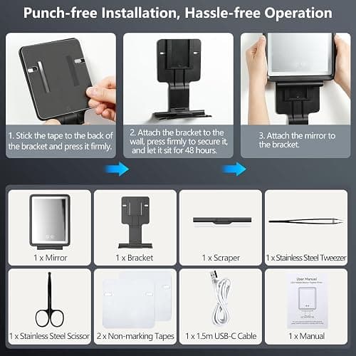 Heated Shower Mirror Fogless for Shaving, 3 Colors Stepless Dimmable Lights Fogless Mirror for Shower, Rechargeable Anti Fog Shaving Mirror for Shower with Razor Holder for Men, Light Memory Function thumbnail 7