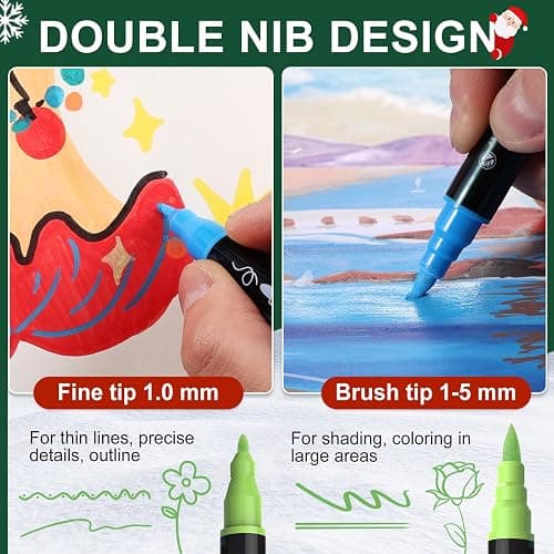 TOSHARE 80 Colors Acrylic Paint Markers, Waterproof Dual Tip Acrylic Paint Pens with Brush and Fine Tip, Markers Set for Paper, Rock, Wood, Canvas, Glass, Ceramic and DIY Crafts Making Art Supplies thumbnail 4