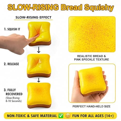 Slow Rising Squishy Bread 2 Pack, Sensory Fidget Toys for Adults & Teens Stress Relief Anxiety Melt, Realistic Butter Scented Squishy Soft Foam Toy for Office Desk Calming Gifts thumbnail 4