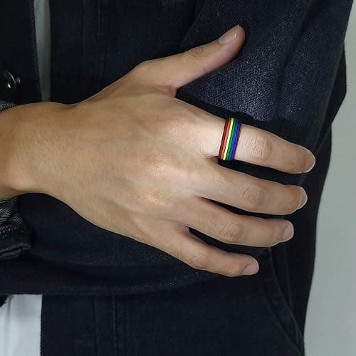 Nanafast 8mm Stainless Steel Enamel Rainbow LGBT Pride Ring for Lesbian & Gay LGBTQ Pride Wedding Engagement Band thumbnail 6