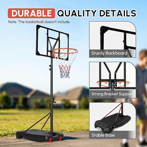 PEXMOR 5.05-8.53FT Portable Basketball Hoop, Adjustable to Any Height Easily, 33" Backboard for Teenagers, with Fillable Base & Wheels, Basketball Goal for Outdoor, Indoor, Backyard, Driveway thumbnail 5