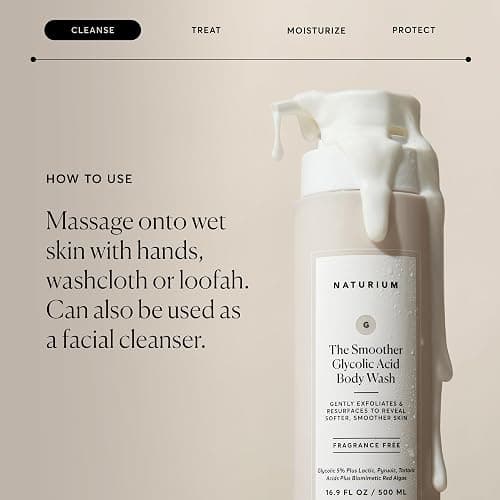 Naturium The Smoother Glycolic Acid Body Wash, 16.9 fl oz | Gentle Cleanser, Exfoliating AHA Blend for Rough & Bumpy Texture, Hydrating Formula for Soft Skin, Fragrance Free thumbnail 6