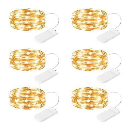 SINAMER 6 Pack Fairy Lights Battery Operated String Lights, 7ft 20 Led Mini Lights, Waterproof Silver Wire Starry for Mason Jars DIY Wedding Party Bedroom Christmas (Warm White) - Image 1