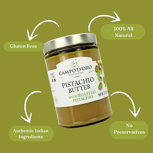 Campo D'Oro - Italian Pistachio Butter Cream, Big Jar 21.2 oz (600g), Famil Size, Sicilian Rich & Nutty Pistachio Spreand Cream for Dubai Chocolate Bars, Product of Italy thumbnail 4