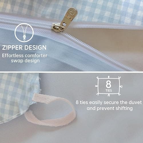 BOLINLIVING Gingham Duvet Cover Set Twin, Kids College Dorm Comforter Cover | Reversible Blue Plaid Checkerd, 68"x 90" with 1 Pillowcase,Soft Microfiber, Breathable, Zipper & 8 Ties, All Season,No insert thumbnail 4