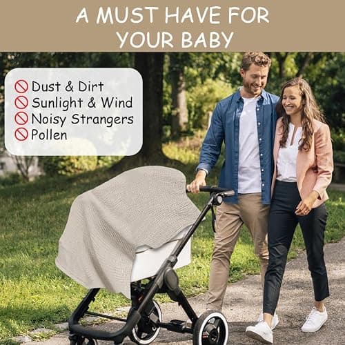 Aolso Breastfeeding Cover Nursing Cover, Muslin Cotton Soft Breathable Nursing Cover, Adjustable Strap Breast Feeding Coverall for Car Seat Blanket and Stroller Coverall (Khaki) thumbnail 7