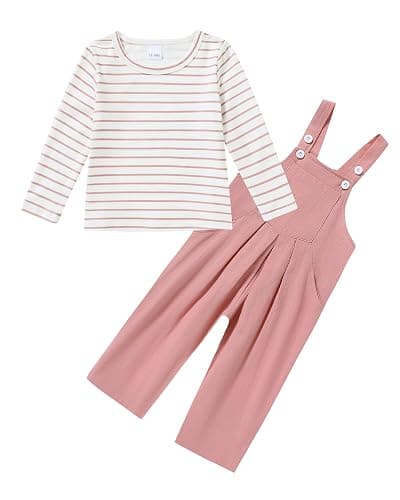 ZOEREA Toddler Girl Clothes 1-5T Baby Girl Outfits Fall Winter Stripe Floral Long Sleeve Top+Bib Overall Pants 2Pcs Clothing thumbnail 8