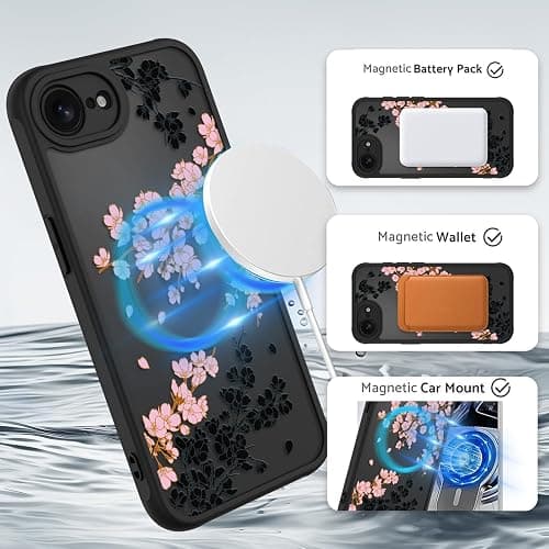 OOK Pink Flowers Phone Case Made for iPhone 16e 2025 and iPhone 17e 2026 | Compatible with MagSafe, Magnetic, Translucent Phone Cover, Soft TPU + Hard PC, Anti-Scratch, Shockproof, for Women thumbnail 2