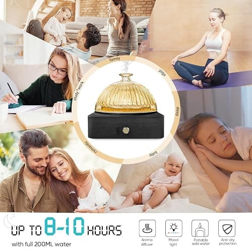 Glass Dome Essential Oil Diffuser with Glass Reservoir & Wood Base-Plastic Free, 200ml Ultrasonic Diffuser for Aromatherapy with Timer 7 Color Light Auto-Off for Gift Home Office Yoga Dark Brown thumbnail 6