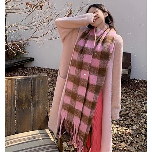 OUNIYA Large Chunky Plaid Scarf Checked Colorful Oversized Scarves Soft Big Cashmere Wool Thick Winter Warm Blanket Women thumbnail 4