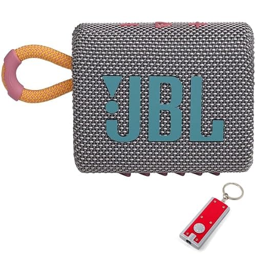 JBL Go 3 - Portable Bluetooth Speaker, Built-in Battery, Waterproof and Dustproof, Bonus Keychain LED Included - Gray - Image 1