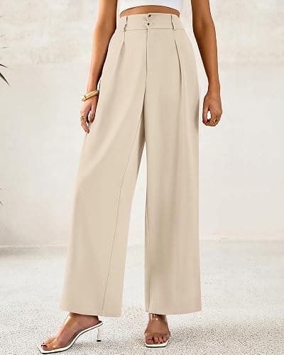 BTFBM Women Wide Leg Dress Pants 2026 High Waisted Button Pleated Business Casual Trousers Office Work Palazzo Pants thumbnail 6