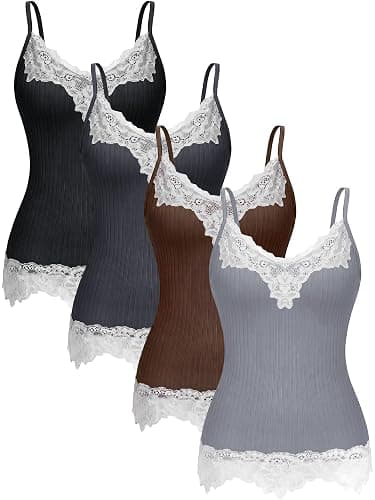 Fourluoo Women's Long Lace Tank Tops lace Camisole Patchwork Tops for Women - Image 1