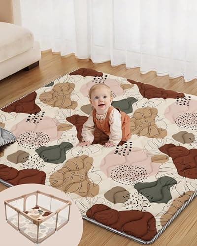 Lambluefly Tapis d'eveil Bebe, épaissi Tapis de Jeux Bebe 127x127cm, Antidérapant, Lavable en Machine, Pliable Tapis d'éveil et de Jeux, Tapis Sol Bebe de Jeu pour Parc, Conception de Style Bohème - Image 1