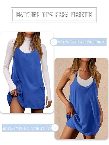 Womens Tennis Dress Workout Mini Dress with Shorts Sleeveless Spaghetti Straps Golf Athletic Dresses thumbnail 3