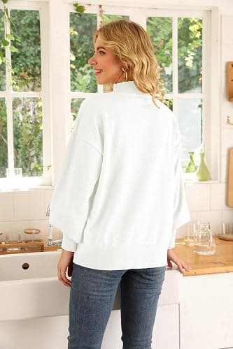 WEACZZY Women's 2025 Fall Fashion Casual Sweaters Mock Neck Long Lantern Sleeve Lightweight Knit Pullover Sweater Tops thumbnail 4