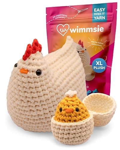 Wimmsie Crochet Animal Kit for Beginners - Easy Beginner Crochet Kit for Kids - Amigurumi Chicken Chick & Egg - 3 Kawaii Stuffed Animals - Cute DIY Yarn Plush - Easter Basket Stuffer - Image 1