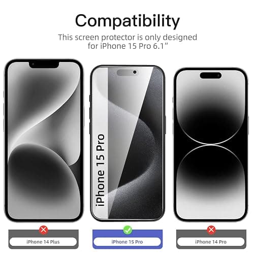 NEW'C 3 Pack Privacy for iPhone 15 Pro Screen Protector (6.1 inches), Anti-Spy Tempered Glass Film,Case Friendly Ultra Resistant,Balanced 28-Degree Privacy Angle - Easy installation tool included thumbnail 2