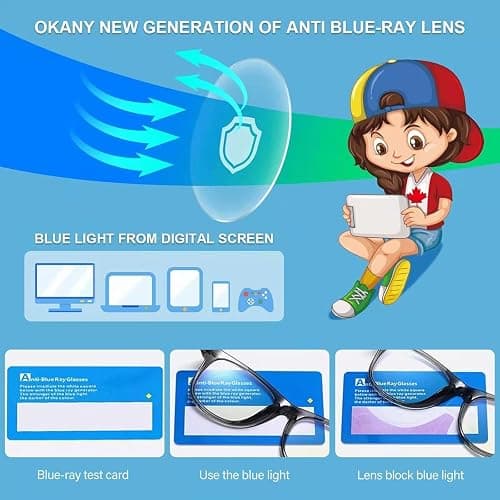 Okany Blue Light Glasses for Kids 3 Pack Blue Light Blocking Glasses for Girls Boys Computer Gaming Screen Glasses, Anti Glare Eyestrain Teen Fashion Glasses Age 3-10 (Grey Black+Transparent+Leopard) thumbnail 5