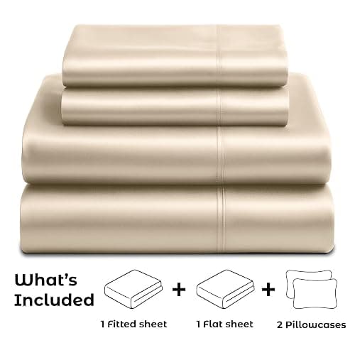 Satin Sheets Queen [4-Piece, Champagne Gold] Hotel Luxury Silky Bed Sheets - Extra Soft 1800 Microfiber Sheet Set, Wrinkle, Fade, Stain Resistant - Deep Pocket Fitted Sheet, Flat Sheet, Pillow Cases thumbnail 4