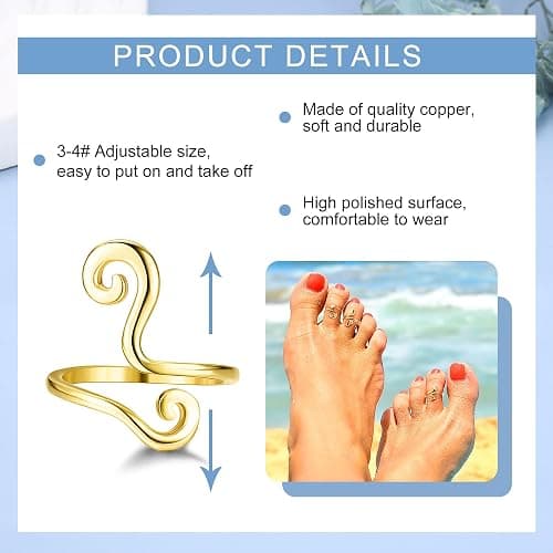 FIBO STEEL 12Pcs Adjustable Toe Rings for Women Open African Toe Rings Summer Beach Foot Jewelry thumbnail 2