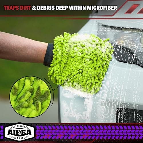 AIDEA Car Wash Mitt Microfiber, 1PK-Scratch-Free& Lint-Free, Premium Chenille Microfiber Mitt Car Wash Brush-Green Regular Size (7.12''X10.14'') thumbnail 5