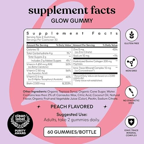 Lemme Glow Collagen Gummies for Strong Nails & Healthy Skin, 30-Day Supply | Strong hair & nails, Healthy Skin, Peptides, Biotin, Trace Minerals, Zinc, Vitamins A, C & E, Dairy & Gluten Free thumbnail 6