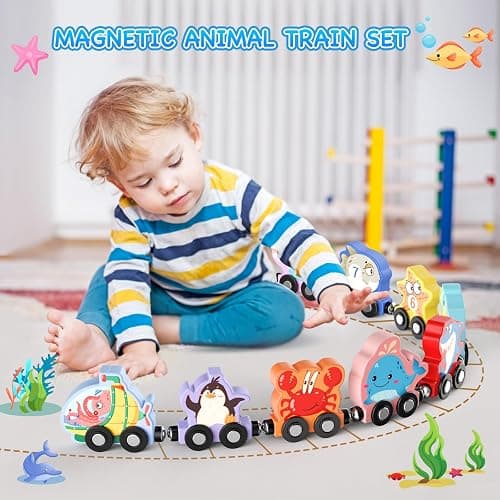 Zeoddler Toys for Toddlers, 11 Magnetic Wooden Sea Animals Train Set, Montessori Toys for Toddlers, Educational Activities for Kids, Birthday Gifts for Boys, Girls thumbnail 2