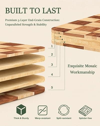 Checkered Cutting Board Set with Holder, Set of 3 End Grain Butcher Block Boards for Kitchen, Bamboo Serving Board with Handle for Cheese, Charcuterie, Meat, Fruit and Meal Prep thumbnail 6