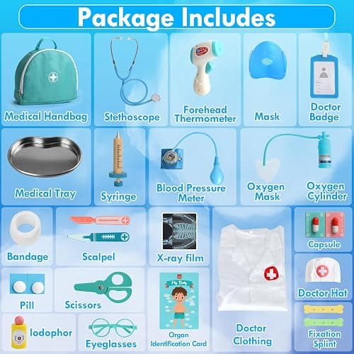 Lehoo Castle Kids Doctors Set, Pretend Doctor Kit Toys Medical Playset, Wooden Play Toys, Educational Toys for 3 Year Old Boys thumbnail 7