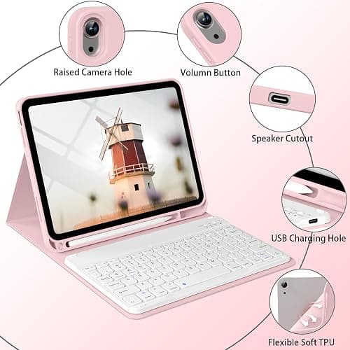 BQDIYOO Case for iPad 11th/10th Generation with Keyboard, 11 inch A16/10.9" iPad 10 Case (2025/2022) with Pencil Holder, Wireless Keyboard and Slim Lightweight Soft Cover Auto Wake/Sleep, Pink thumbnail 7