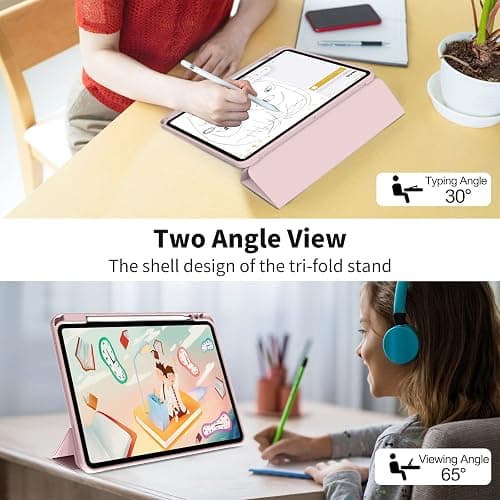 kenke Case for iPad Pro 11 Inch 4th/3rd/2nd Generation (2022/2021/2020) with Pencil Holder, Slim Trifold Smart Cover with Soft TPU Back, Support 2nd Gen Pencil Charging, Auto Sleep/Wake, Pink thumbnail 4