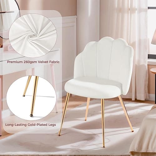 Eufurnibi Vanity Chair for Makeup, Make up Chair with Back Rest, Comfy Chair for Living Room, Mid Century Modern& Easy Assemble, White thumbnail 5