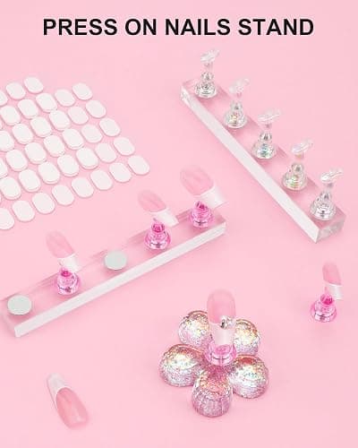 Difenni Nail Stand for Press Ons, Nail Holder for Painting Nails, Upgraded Solid Acrylic Magnetic Fake Nail Stands Tips, Flower Nail Holder with Double-sided Tape Practice Nail Art Tools thumbnail 2