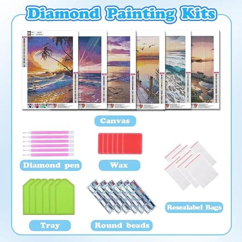 DOTSOPS Diamond Painting Kits Art Adults Painting Kit Crafts DIY 5D Diamond Art Packs Kits Full for Adults Beginner Home Wall Decoration Gift 11.8x15.7 Inches (6 Pack Beach) thumbnail 3
