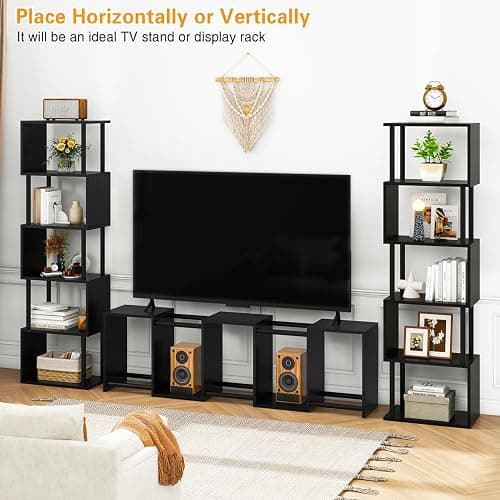 IBUYKE 6-Tier Tall Bookshelf,S-Shaped Geometric Bookcase, Wood Display Shelves with Storage,Modern Bookshelf for Living Room Bedroom, Home Office, Black WBC016B thumbnail 8
