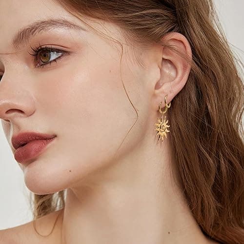 Frigotine Gold Dangle Hoop Earrings for Women, Trendy Sparkly Hypoallergenic Fashion Jewelry Gift for Prom Wedding Party Accessories thumbnail 2