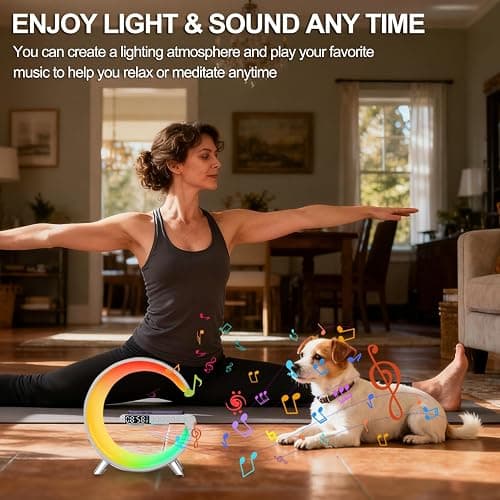 Smart LED Table Lamp, 4-in-1 Wireless Charger, Night Light, Alarm Clock, Bluetooth Speaker with App Control, Bedside Lamp with Charging Station for Bedroom, Office, Home Decor, Teen Girls Boys Gifts thumbnail 2