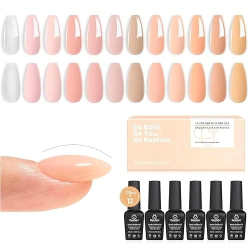 Beetles Builder Gel for Nails - 12 Color Kit, Clear, Nude, Pink, Brown - Strengthens Thin & Damaged Nails - Image 1