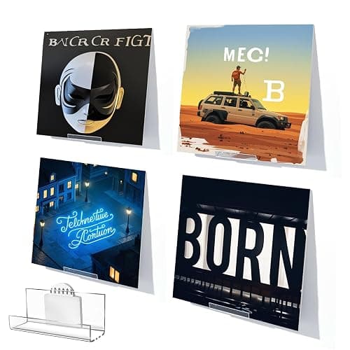 HEKORE 6 Pcs Vinyl Record Display Shelf Wall Mount, Self Adhesive Clear Acrylic Album Holder, Invisible Floating Shelves for Wall No Screw, CD Shelf, Kids Bookshelf - Image 1