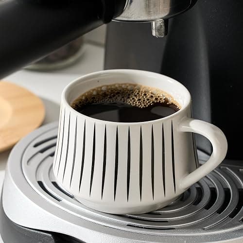 LUKA Ceramic Coffee Espresso Cups with Saucers Set with Metal Holder, 4 oz Porcelain Demitasse Cups For Tea, Espresso, Latte, Coffee, Cafe Mocha, Set of 6, White thumbnail 2