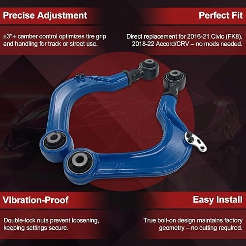 REVOTUNE Pair of Rear Aluminum Alignment Camber Arms compatible with Honda Civic 2016-2021 Type-R FK8 Honda Accord CRV 2018-2022 OE BP67476 thumbnail 4