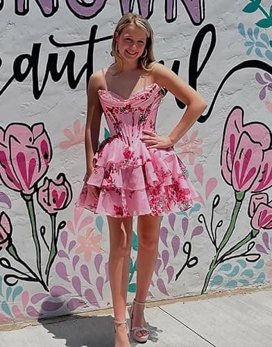 symdem Floral Tiered Homecoming Dresses for Teens 2026 Corset Lace Applique Graduation HOCO Party Dress thumbnail 5