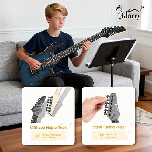 GLARRY 39" Full Size Electric Guitar Kit for Beginners, Starter Electric Guitar Set with 20W Amp & HSH Pickups, Model 170 (Turn Blue) thumbnail 5