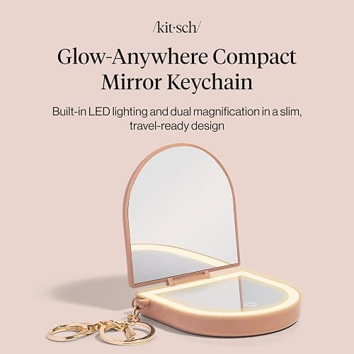 Kitsch Compact Mirror Keychain – Travel Makeup Mirror with Lights, Small Lighted Dual-Magnification Pocket Mirrors, USB-Rechargeable, Ideal for Your Touch-Ups While On Travel – Terracotta thumbnail 2
